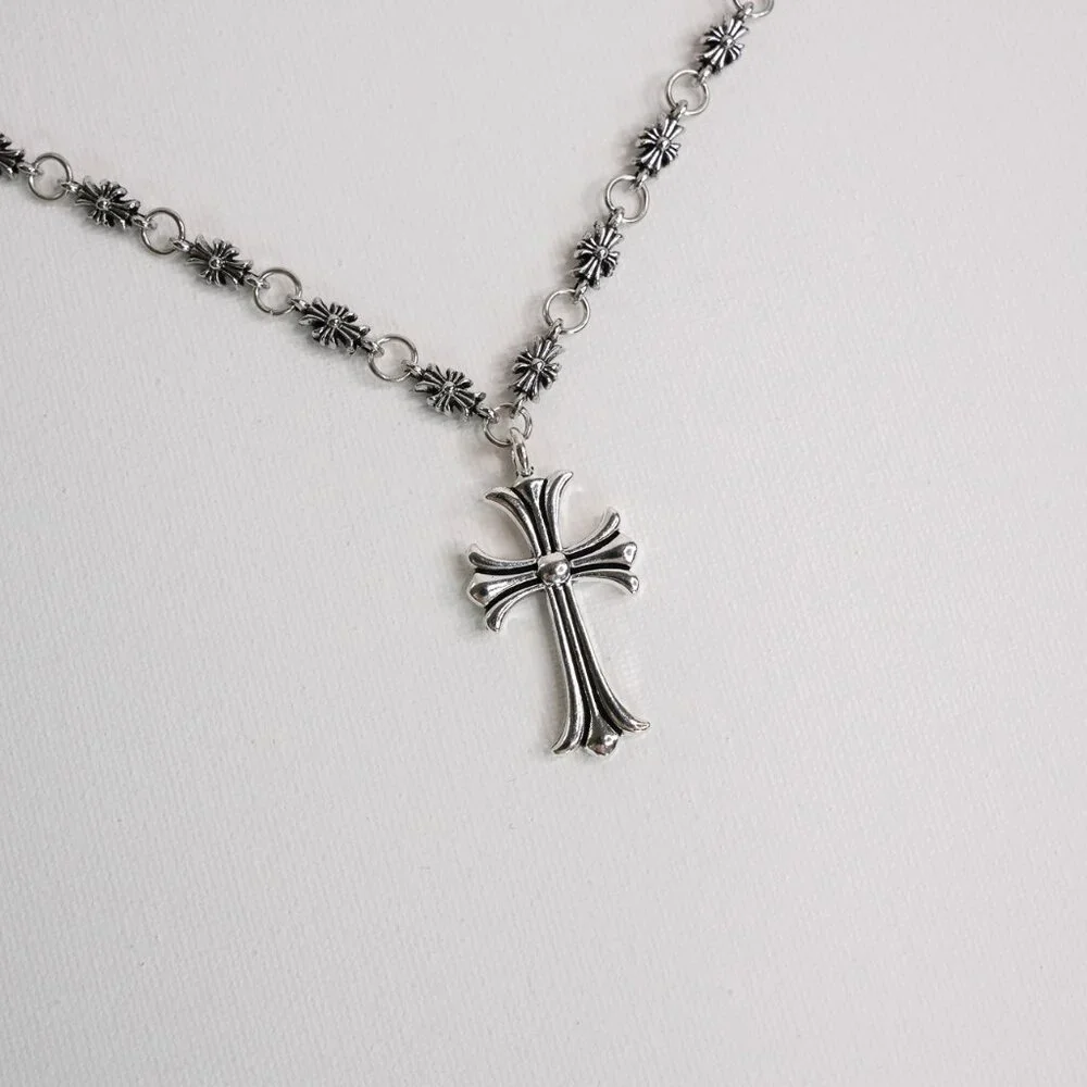Silver Gothic Cross Chain Necklace